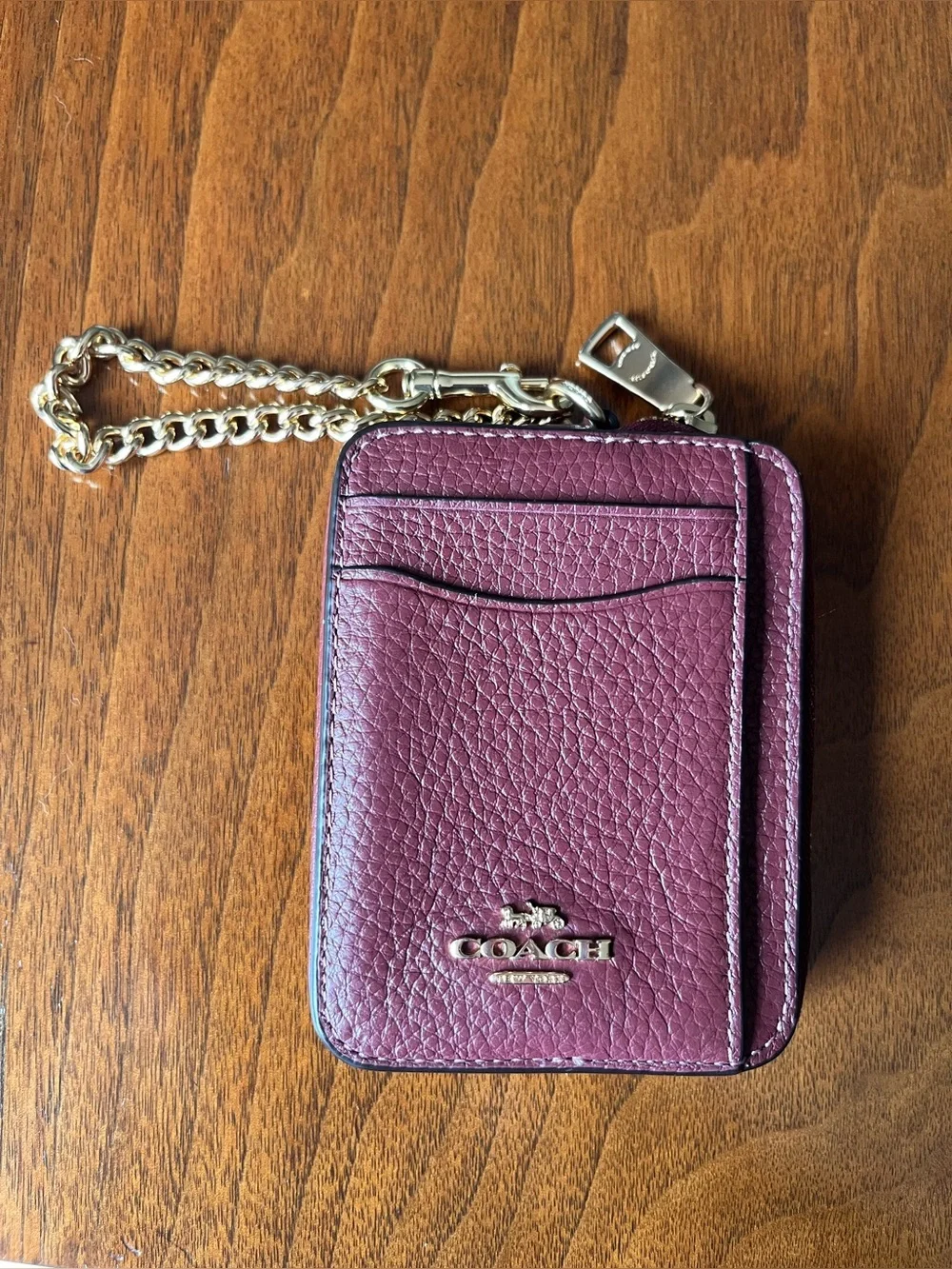 COACH  zip leather card case/ mini wallet/ wristlet in Gold/Wine! Perfect size!